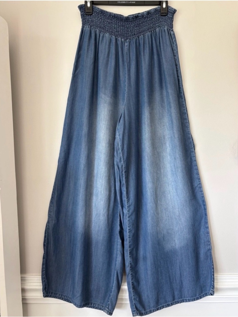 Wide Leg High Rise Chambray Pants XL Taylor & Sage Palazzo Smocked Lagenlook